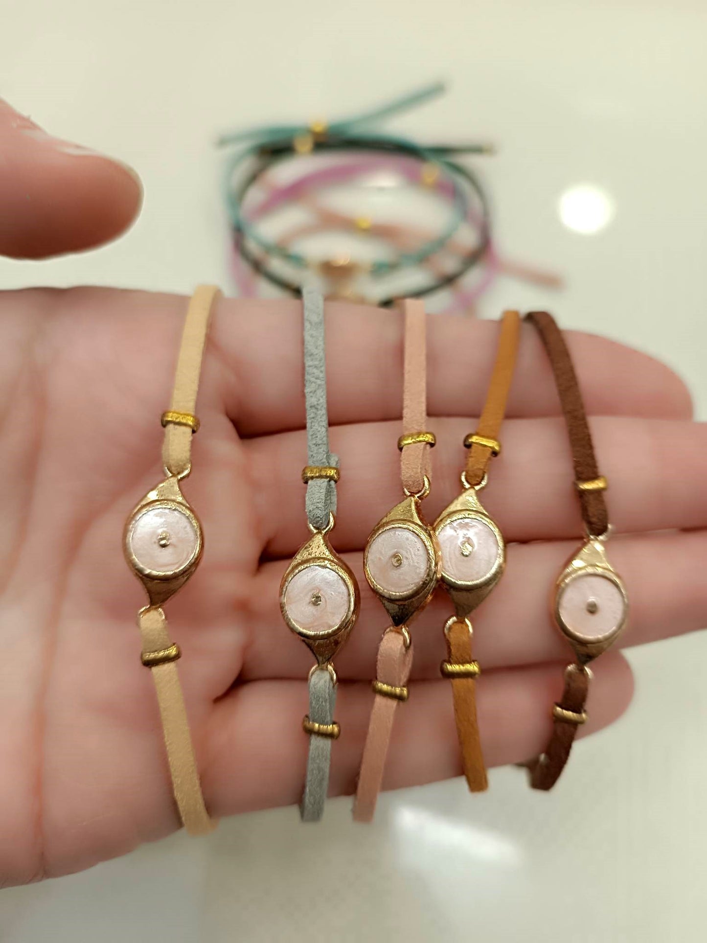 Bracelet - beige evil eye