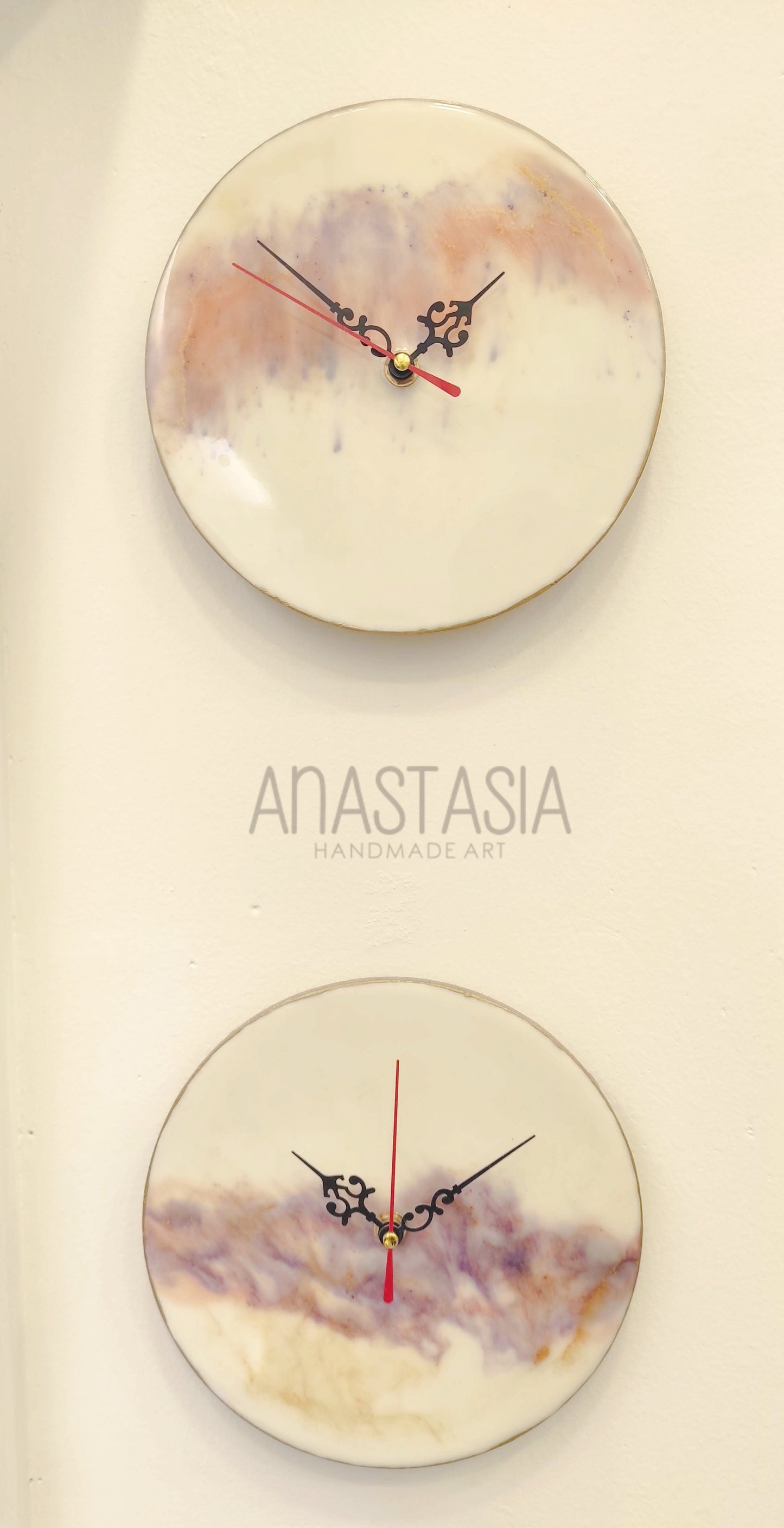 Set of 2 epoxy resin wall clocks 20 cm