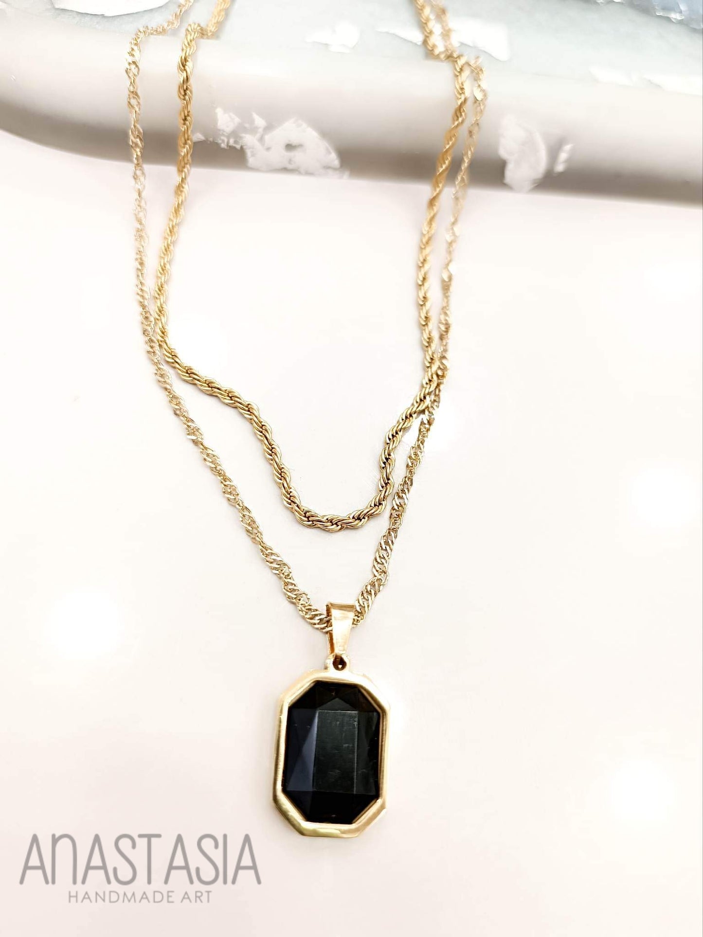 Necklace with green charm