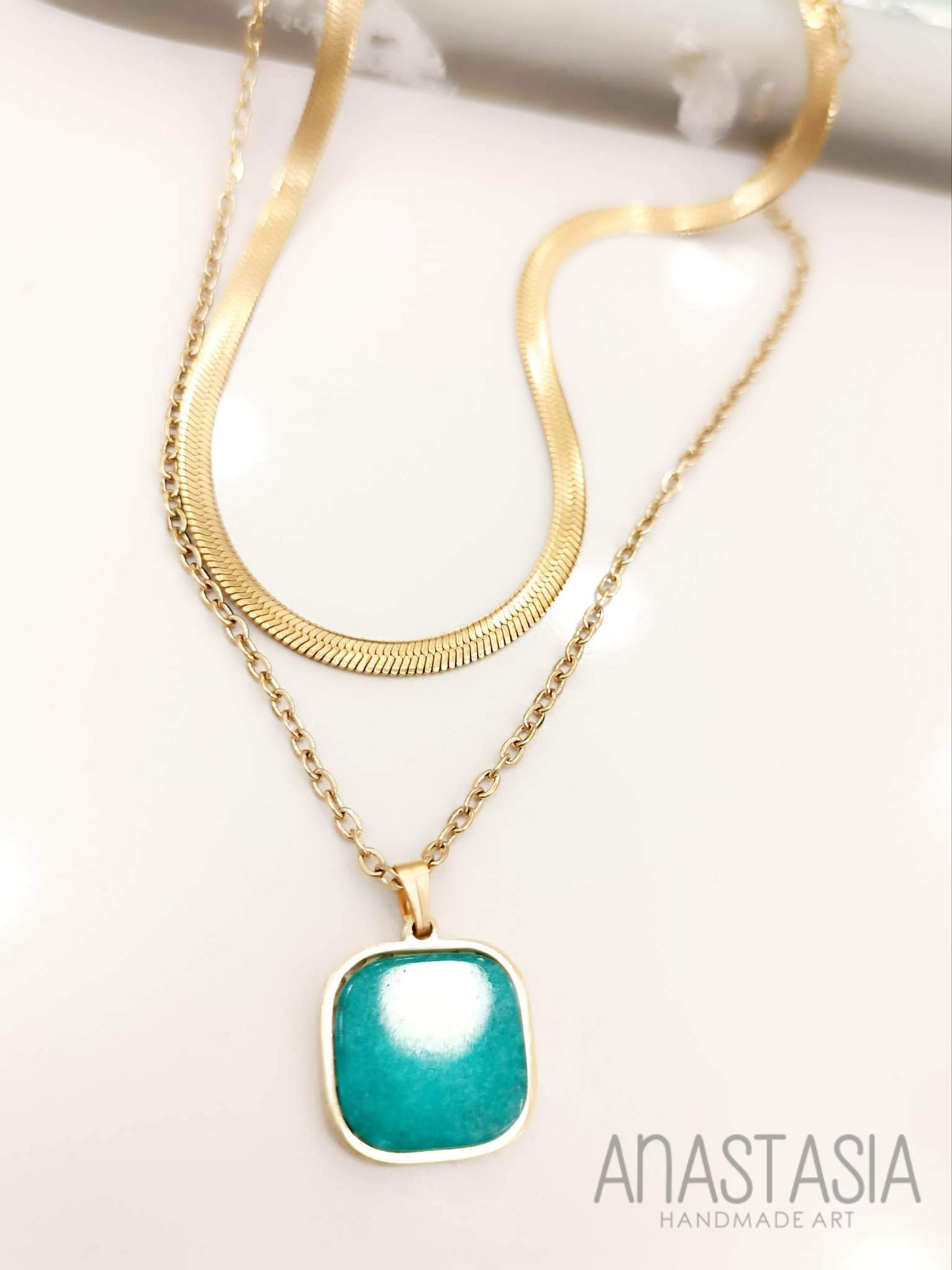 Necklace with green charm