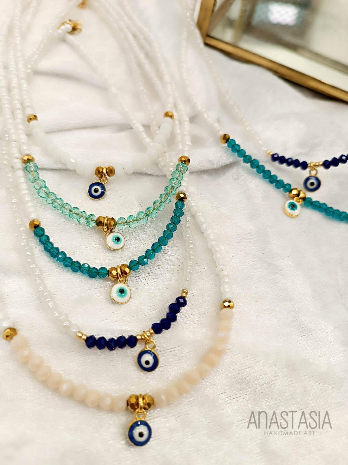 Necklace white with evil eye