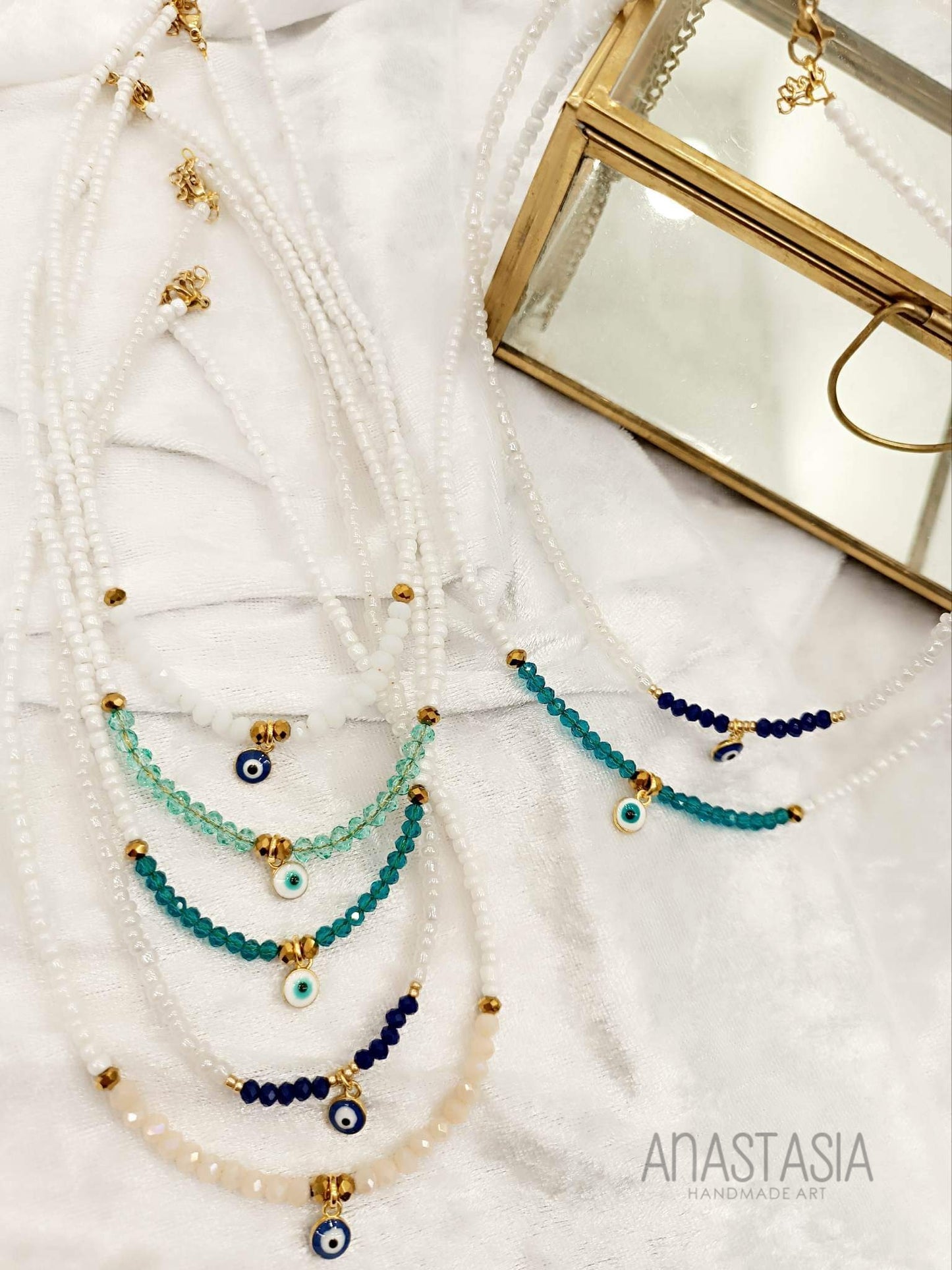Necklace white with evil eye