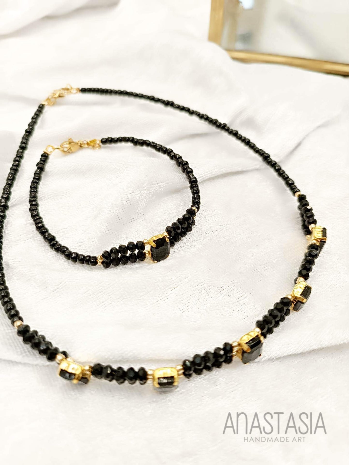 Necklace with beads and crystal stone charm