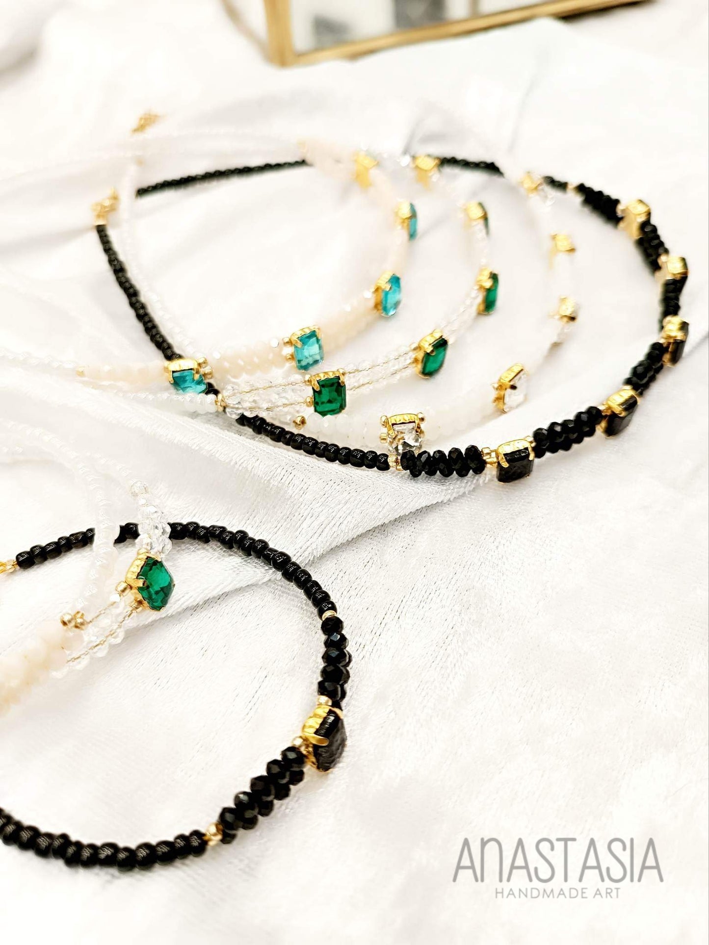 Necklace with beads and crystal stone charm