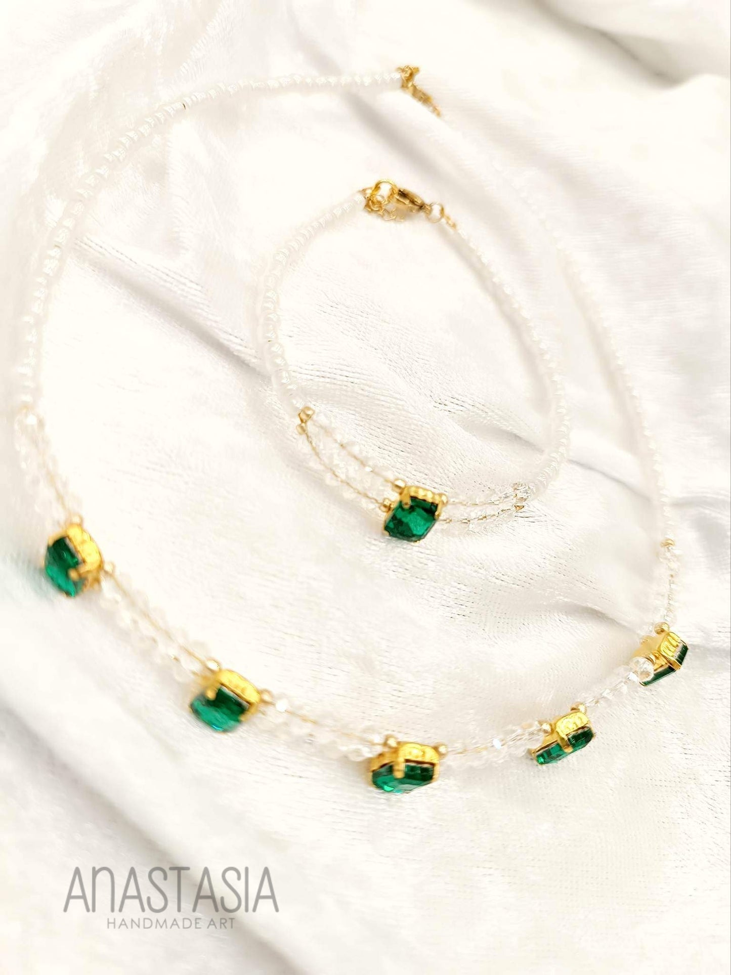 Necklace with beads and crystal stone charm