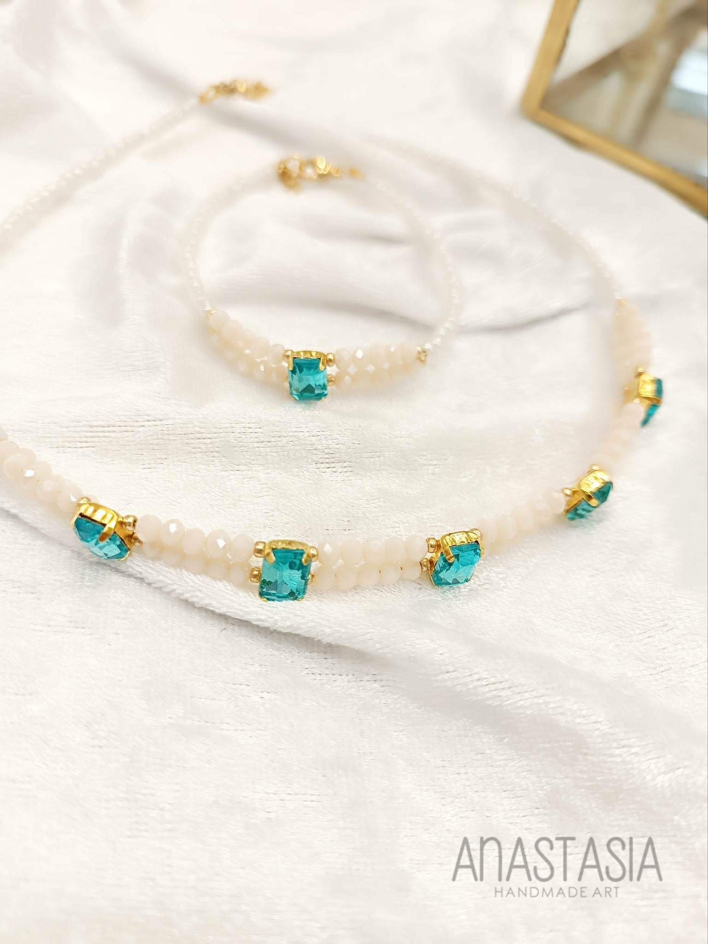 Necklace with beads and crystal stone charm
