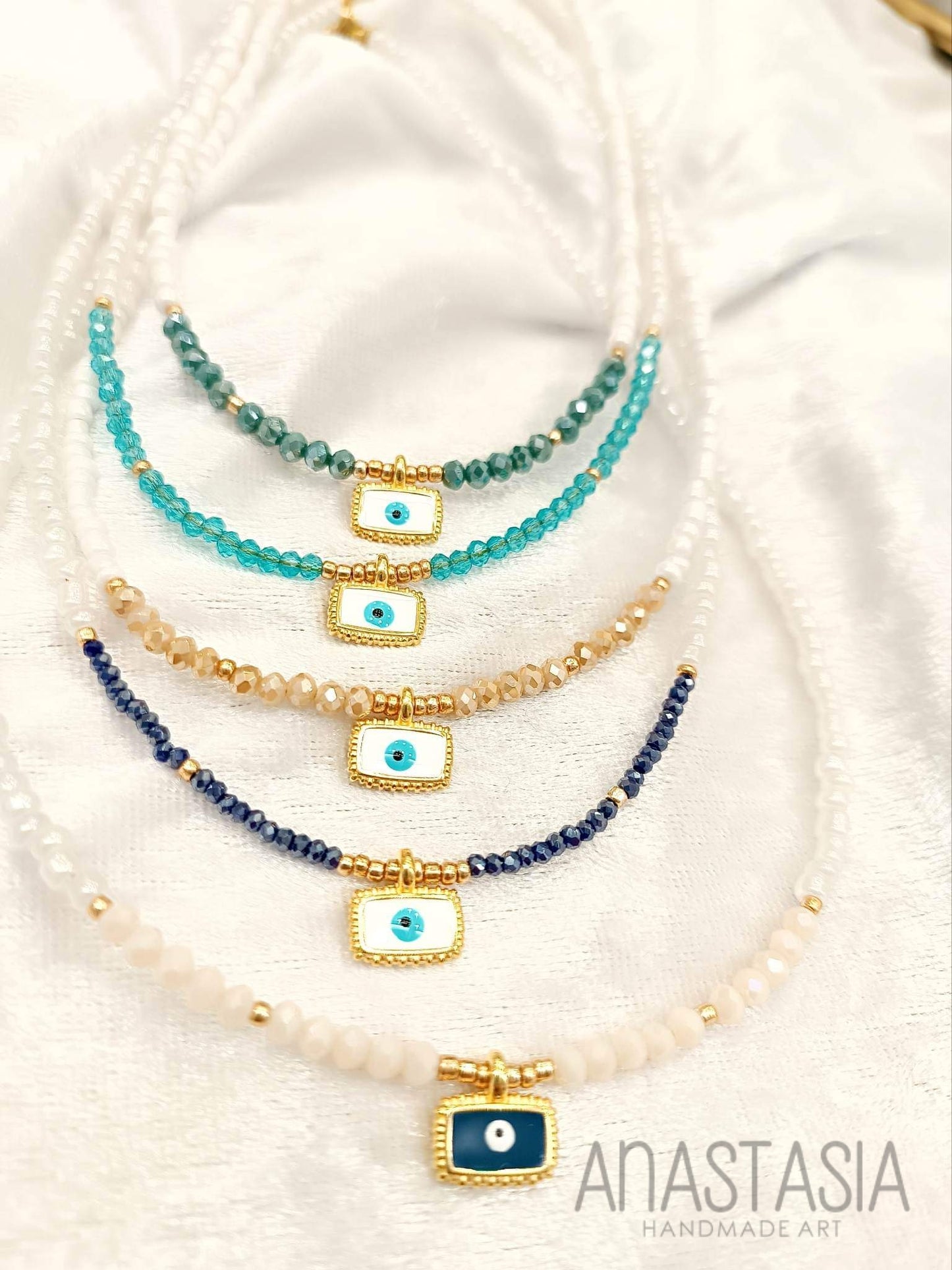 Necklace with beads evil eye charm
