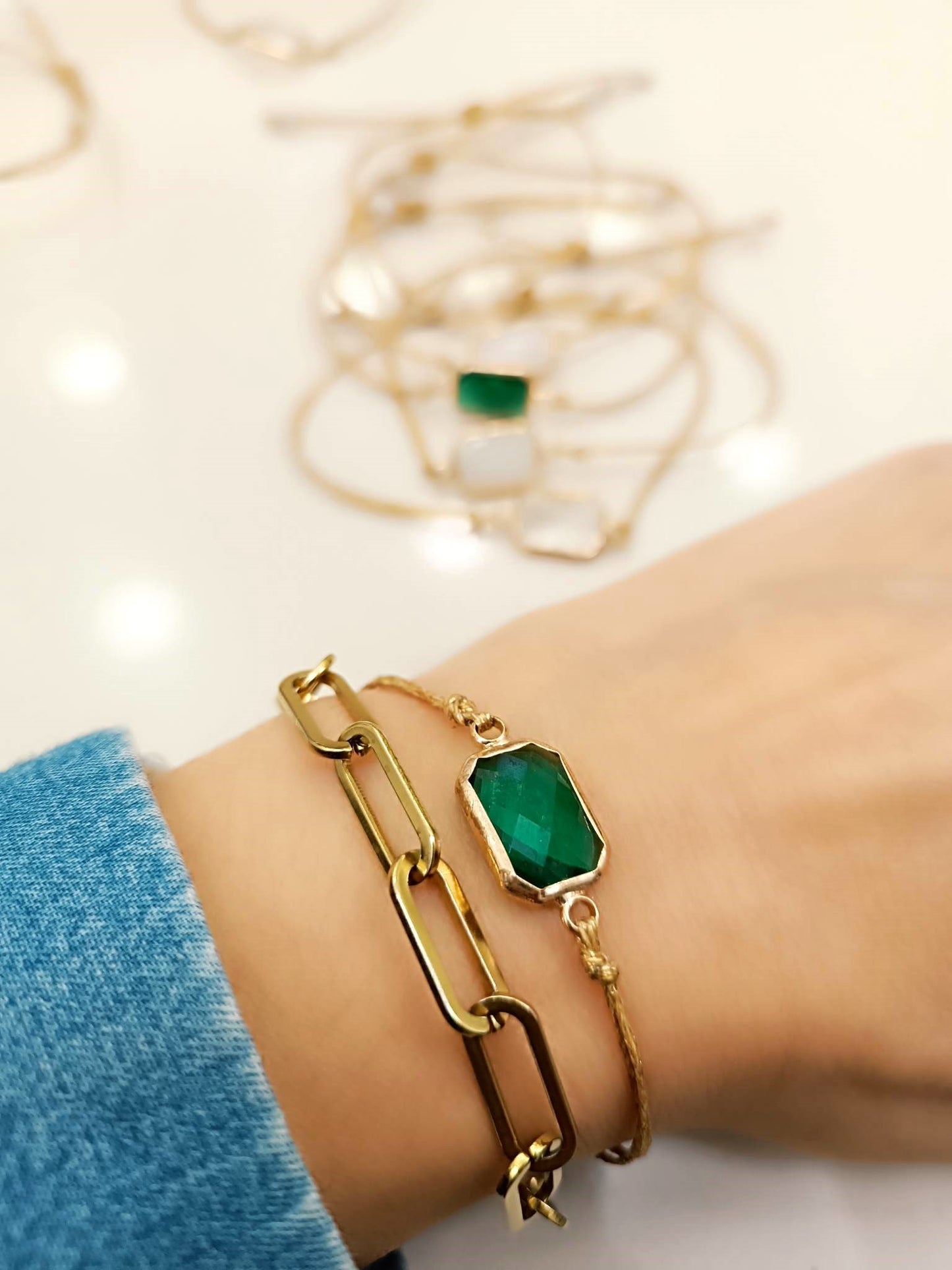 Bracelet with octagon glass