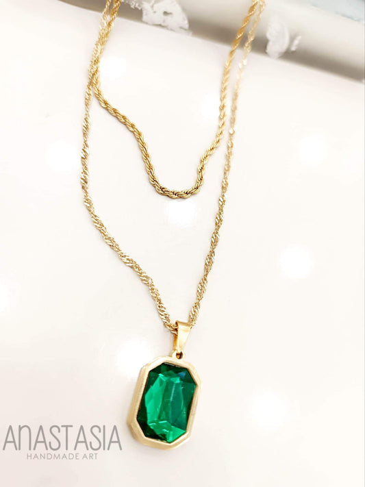 Necklace with green charm