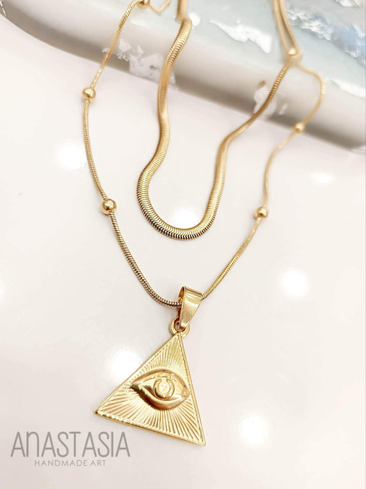 Necklace with evil eye in  triangle