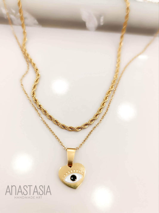 Necklace with evil eye in heart shaped charm