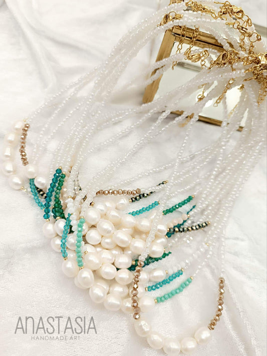 Necklace with beads and fresh water pearls